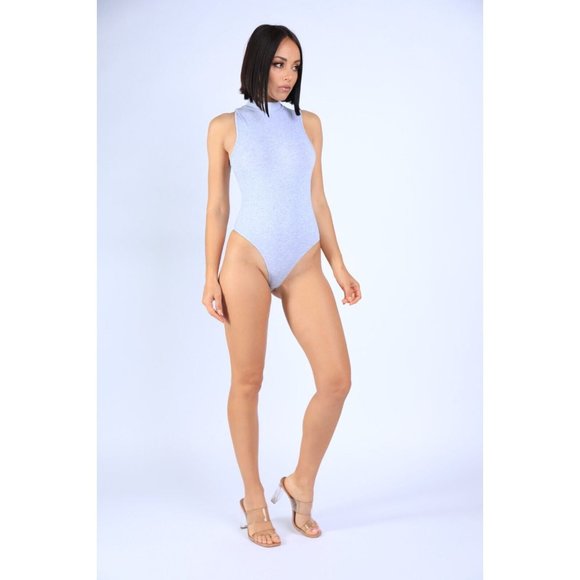 Women's Sleeveless Half Turtle Neck Bodysuit Gray Color S M L - Picture 3 of 9